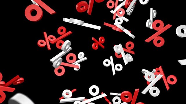 Big sale discount. Red and white percent symbol falling down. Green screen animation footage.