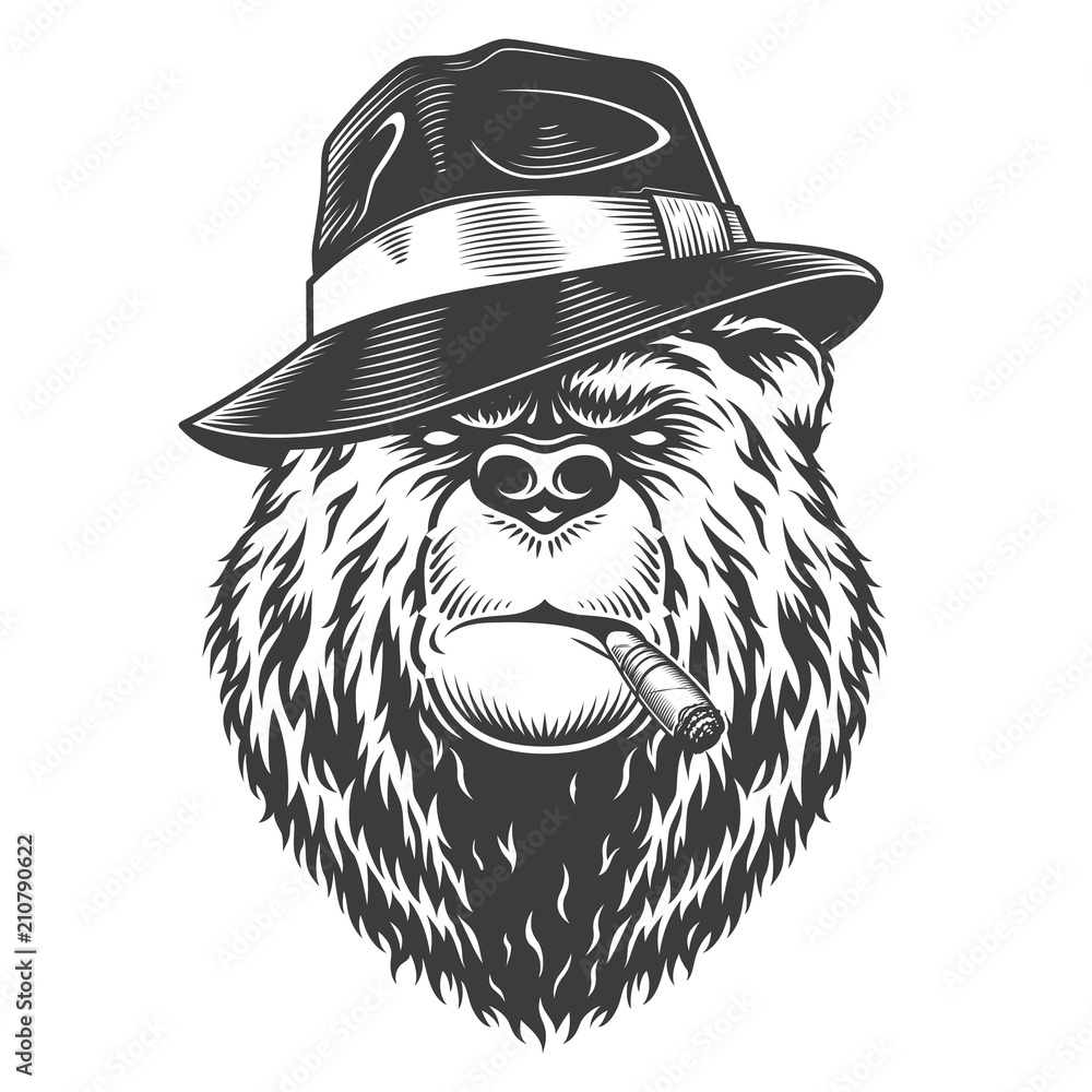 Wall mural vintage logo style bear