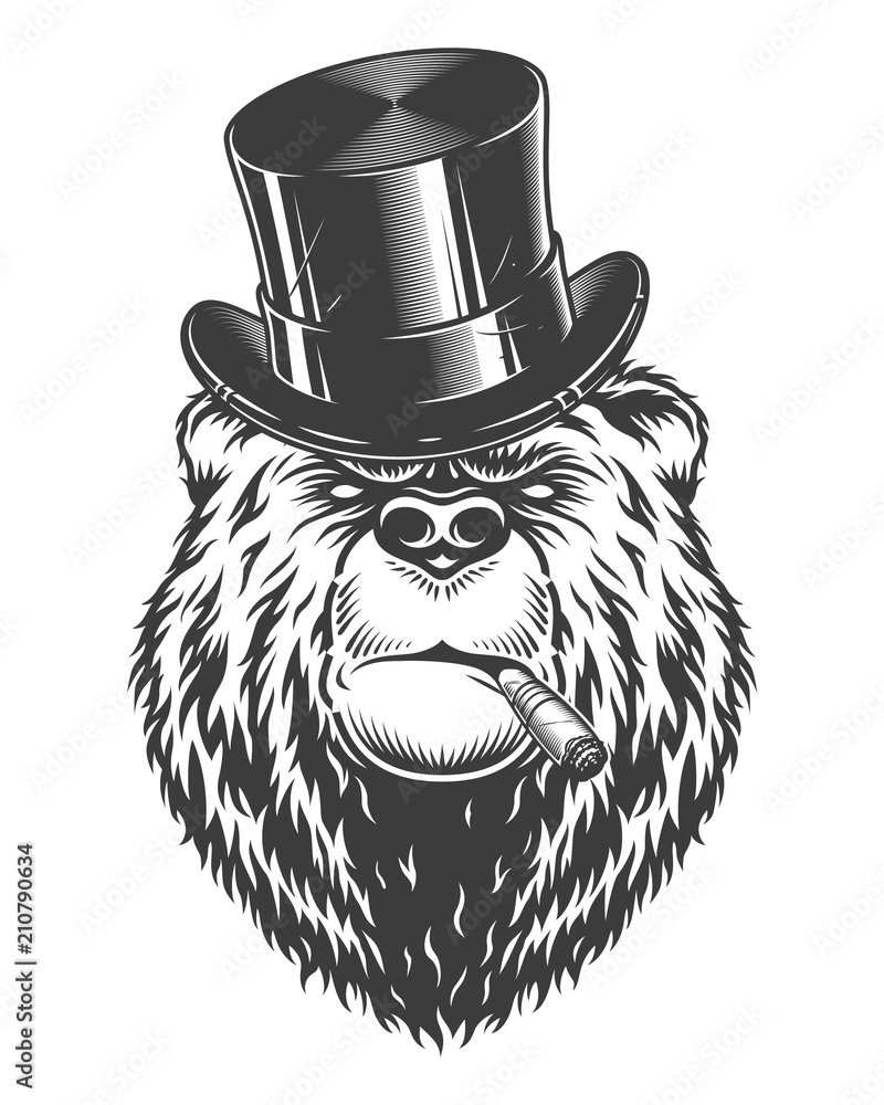 Wall mural vintage logo style bear