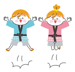 子供 法被 男女 二人