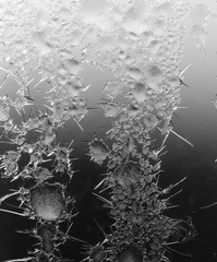 Black and white drawings on the glass in the frost
