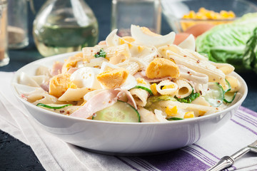 Macaroni salad with ham and other
