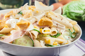 Macaroni salad with ham and other