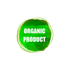 Vector Organic Product Packaging Label Template, Isolated on White Background Green Paint Circle, Scribble Lines.