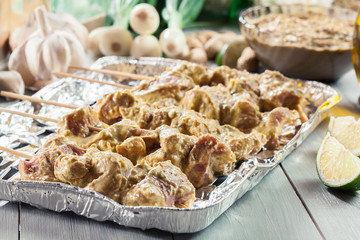 Pork satay ready for baking or grilling