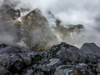 A view of the Kala Patthar or the Black Rock mountains near Lachen, Sikkim, India