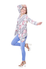 beautiful woman in blue  jeans  dancing 