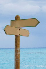 2 ways 2 panels wooden signpost with blue background showing directions