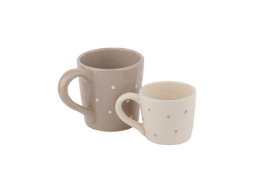 Ceramic cups for coffee or tea, white background