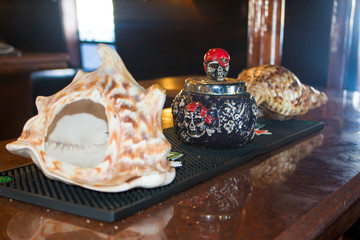 bar with old wooden furniture, pirate themes decor