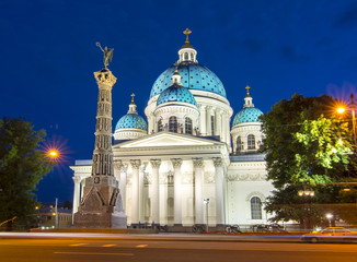 Fototapeta na wymiar Trinity Cathedral (Troitskiy Sobor) at night, Saint Petersburg, Russia