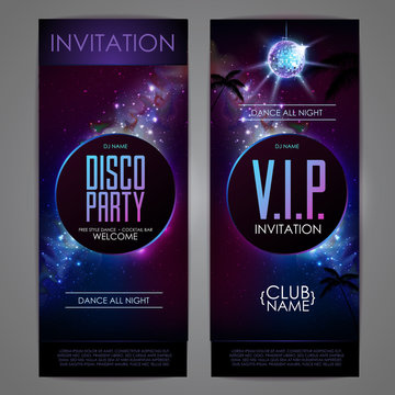 Disco ball background. Disco party poster on open space background