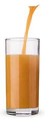 in a glass beaker pour fresh peanch juice