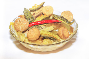 Traditional Indian soup prepared with mixed vegetables popularly known as Sukhto. A popular Bengali cuisine served with rice.