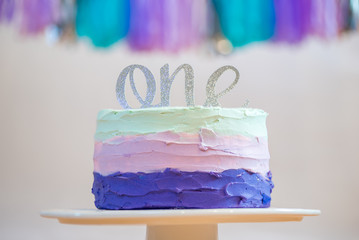 Birthday Cake with a One - Purple and Teal