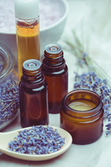 lavender body care products. Aromatherapy, spa and natural healthcare concept