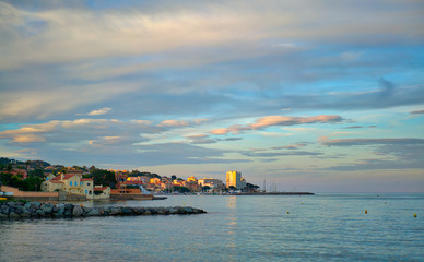 Evening sea on the shore