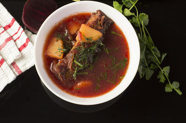 Beetroot soup. Healty traditional nutrition