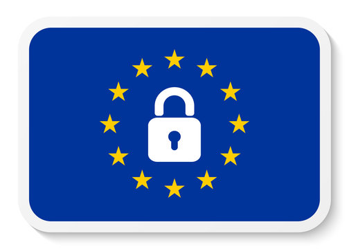 Rectangle sticker icon with the EU flag and padlock.