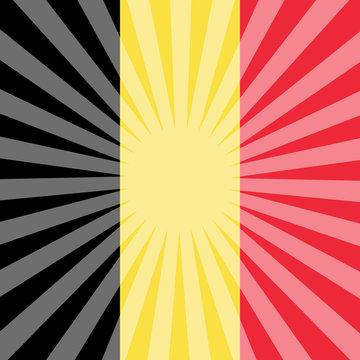 Belgian National Day. Flag Of Belgium. Rays From The Center