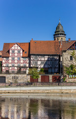 Historic houses at the Fulda river in Hann. Munden, Germany