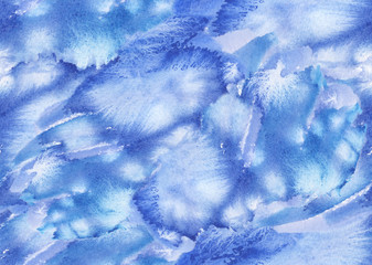 Seamless background pattern with blue stains and blots painted in watercolor  - 210796475