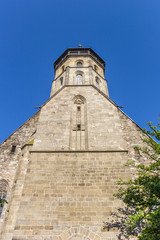 Fototapeta na wymiar Tower of the Blasius church in historic town Hann. Muenden, Germany