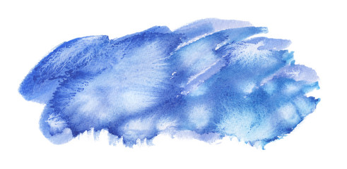 Blue wet brush strokes painted in watercolor on clean white background