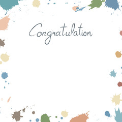 Congratulation word with colourful paint drop design frame on white background.