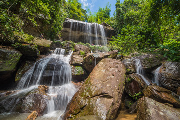 Waterfall beautiful in rain forest at Soo Da Cave Roi et Thailand