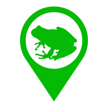 Icono plano localizacion silueta rana verde