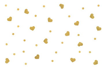 Gold glitter heart and dot confetti paper cut background - isolated