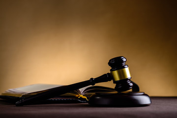 Justice and law concept. Judges gavel and law book