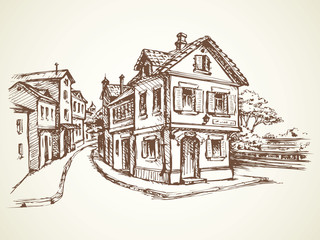 Old street. Vector drawing