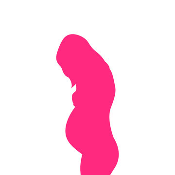 Icono plano silueta mujer embarazada de pie en color rosa