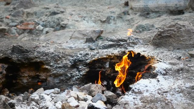 mythical place and mountain with flames