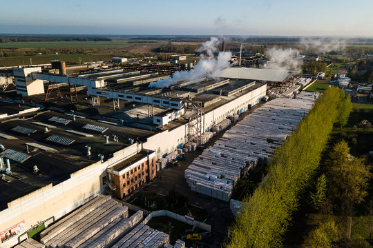 Aerial view of modern large industrial factory, industrial area.