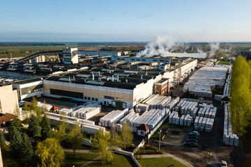 Aerial view of modern large industrial factory, industrial area.