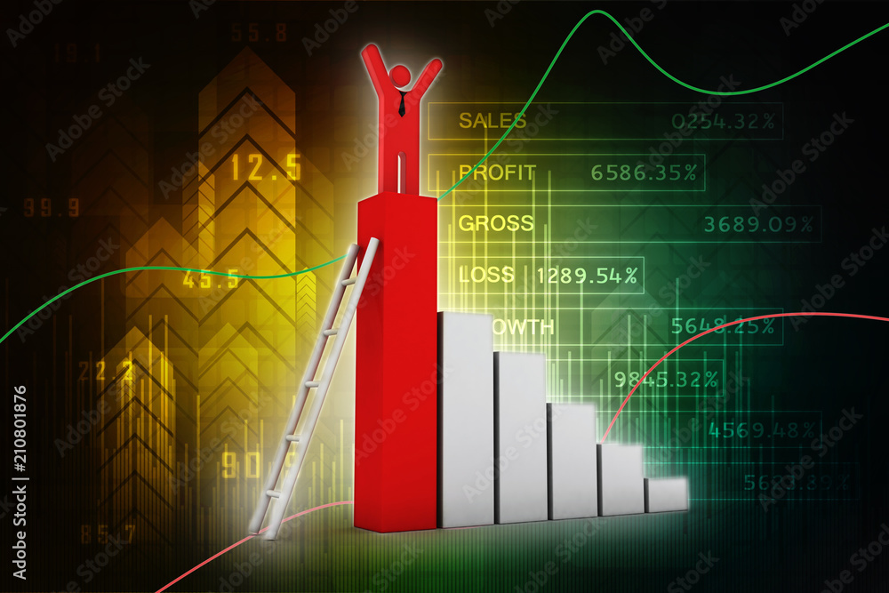 Poster 3d rendering business man with pie graph