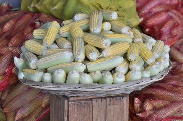 Maïs en vente sur un marché créole