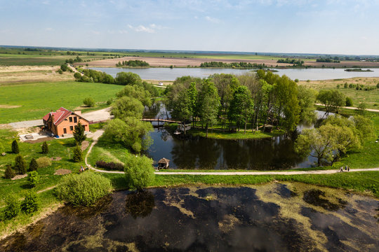 Aerial view of beautiful landscape near the Puslovskies Palace
