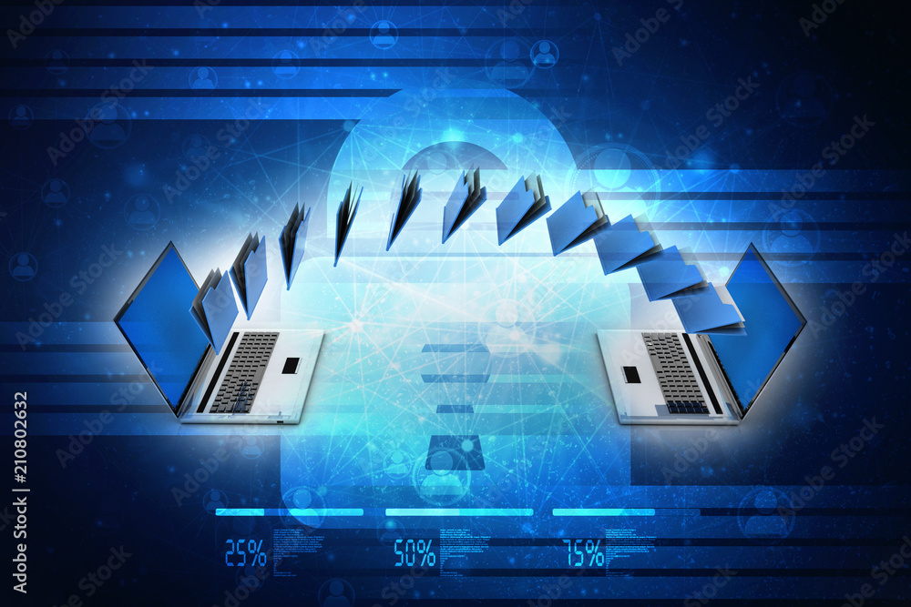 Poster 3d rendering folder connected to computer network