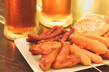 German national dishes. Oktoberfest traditional food beer mug.