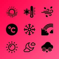 Vector icon set about weather with 9 icons related to illustration, yellow, minus, spray, hill, celestial, curve, night, equipment and fluffy