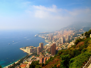 Panoramic view of the city of Monte Carlo and The Mediterranean Sea, in Monaco	