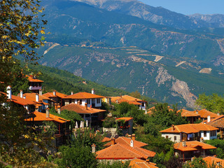 Panoramic view of the picturesque tourist village of old Panteleimonas village in Pieria, Greece	