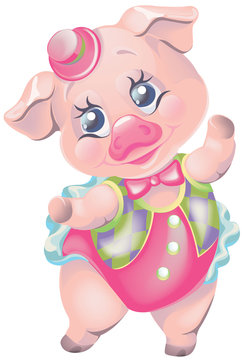 vector clipart cartoon pig in carnival circus suit