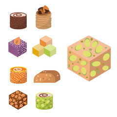 Sweets east delicious dessert food vector confectionery homemade assortment chocolate cake tasty bakery sweetness delights illustration