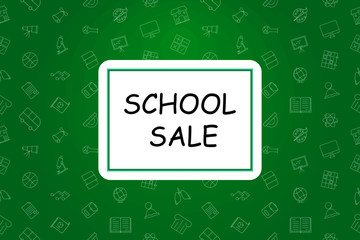 School sale banner with line icon on blackboard. Design template for banner, poster. Vector illustration