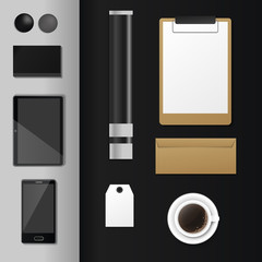 Corporate identity mock-up vector premium template set business office stationery realistic 3d mockup top view branding illustration.